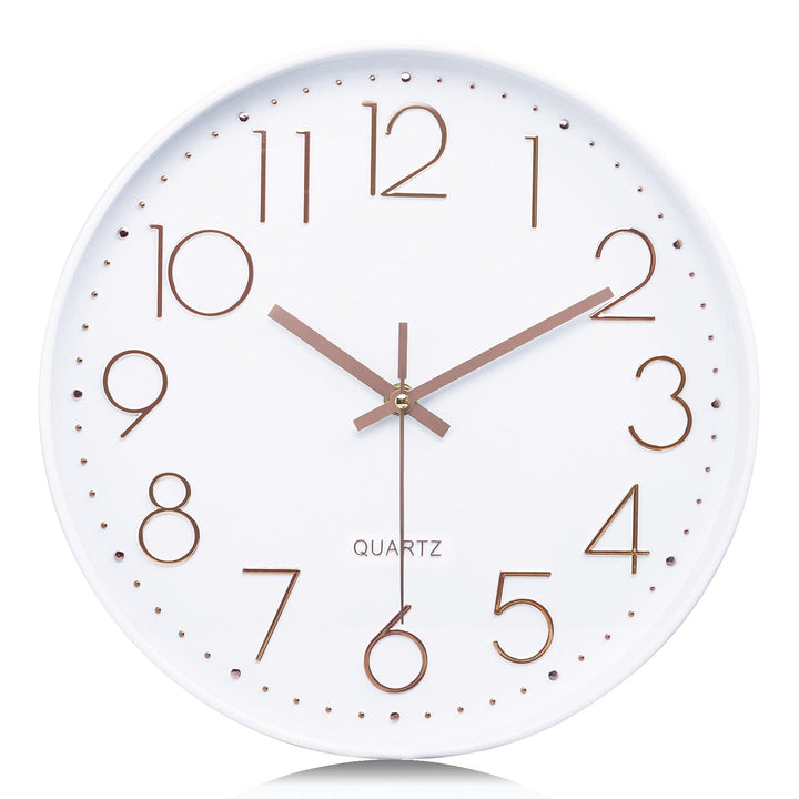 Lafocuse Weiss Modern Wanduhr Lautlos 30cm, 3D Ziffern Rosegold Ohne Tickgeräusche, Quartz Wanduhr A