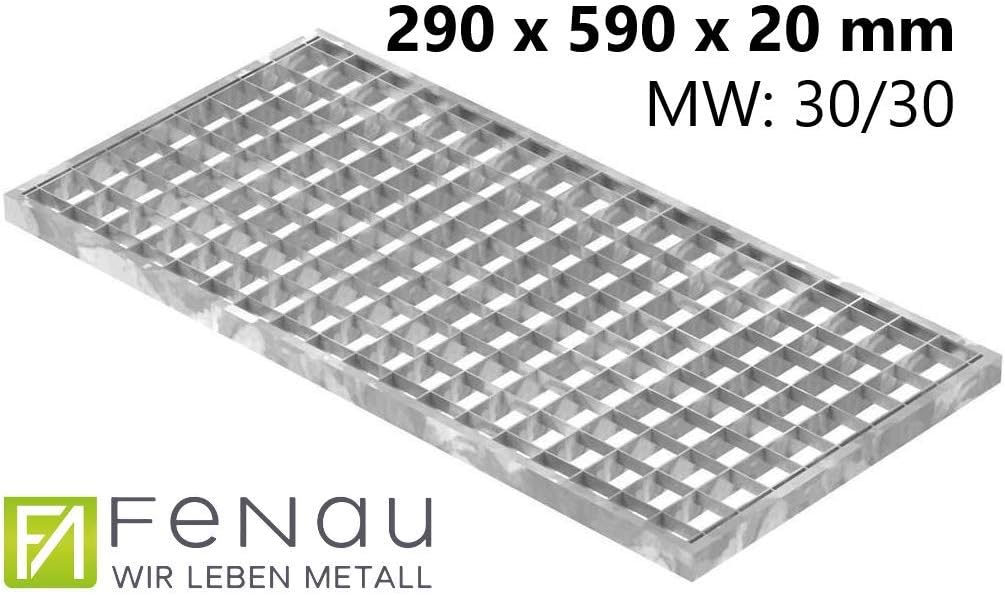 Fenau - 290 x 590 x 20 mm - Gitterrost, MW: 30/30 mm, verzinkt, Rost für Zarge: 300 x 600 x 23 mm, B
