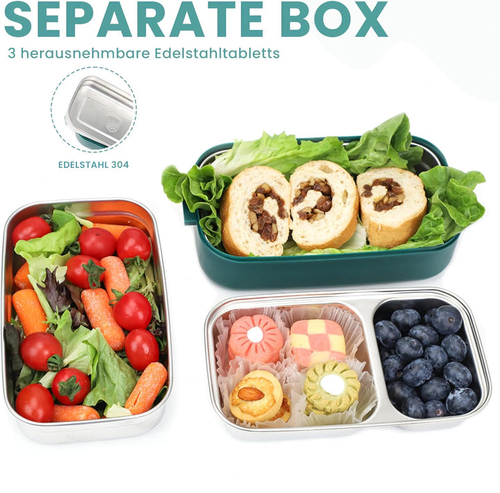 Bugucat Lunchbox Edelstahl 1700ML,Bento Box Brotdose Auslaufsicher Luftdichte Brotzeitbox mit Fächer