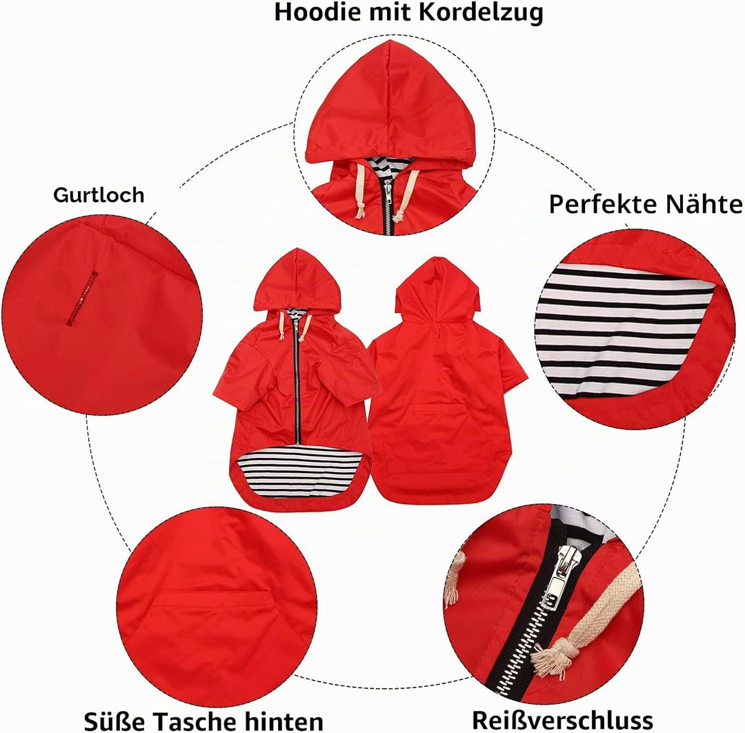 MOREZI Hunderegenmantel, mit reflektierenden Knöpfen und Reissverschlüssen, Wind- und regendicht, Ve