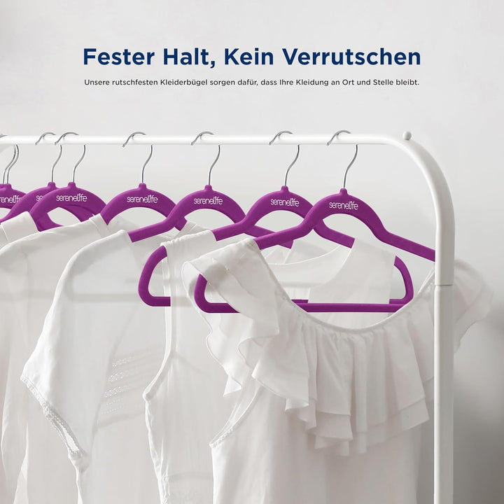 SereneLife Kleiderbügel Samt, 200 Stück- Bügel, Hangers- Rutschfest & Platzsparend, Ultradünn mit 36