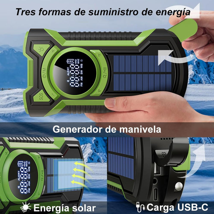 Solarradio Survival, Handkurbel-Dynamo, AM/FM, Notfall-Wetterradio, 5000 mAh, wiederaufladbar, USB-T