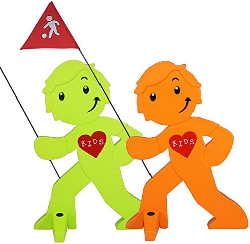 StreetBuddy - Warnfigur mit Fahne, reflektierender Warnaufsteller für Kindersicherheit - Achtung lan