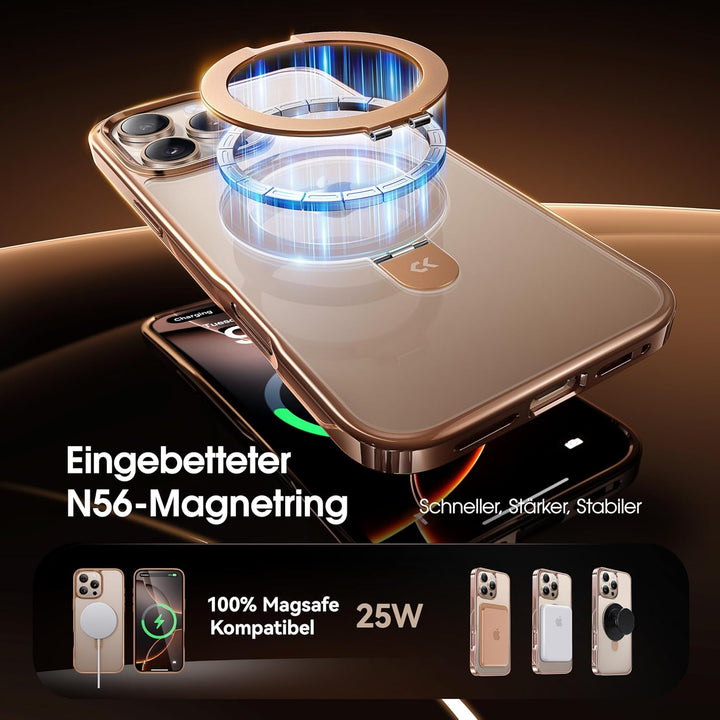 CASEKOO Original Titan Wüstensand für iPhone 16 Pro Hülle mit MagSafe & Unsichtbarer Ständer [Militä