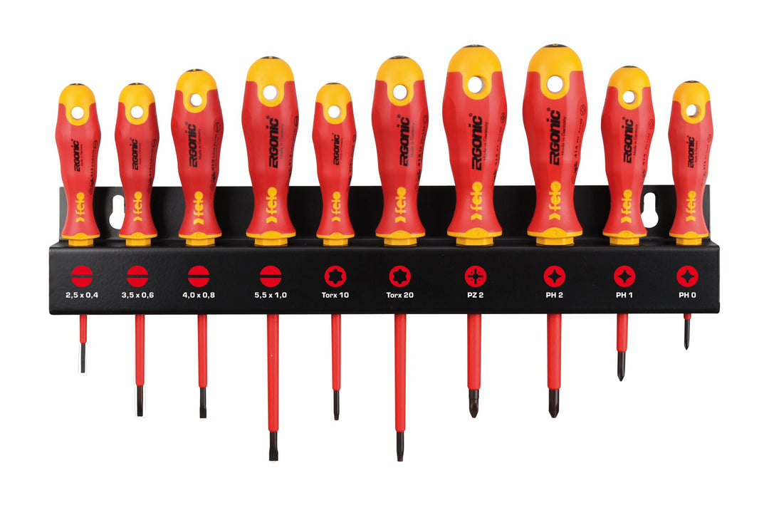 Felo Schraubendrehersatz XL Ergonic VDE mit Werkzeughalter, 10-tlg. SL, PH, PZ, Tx