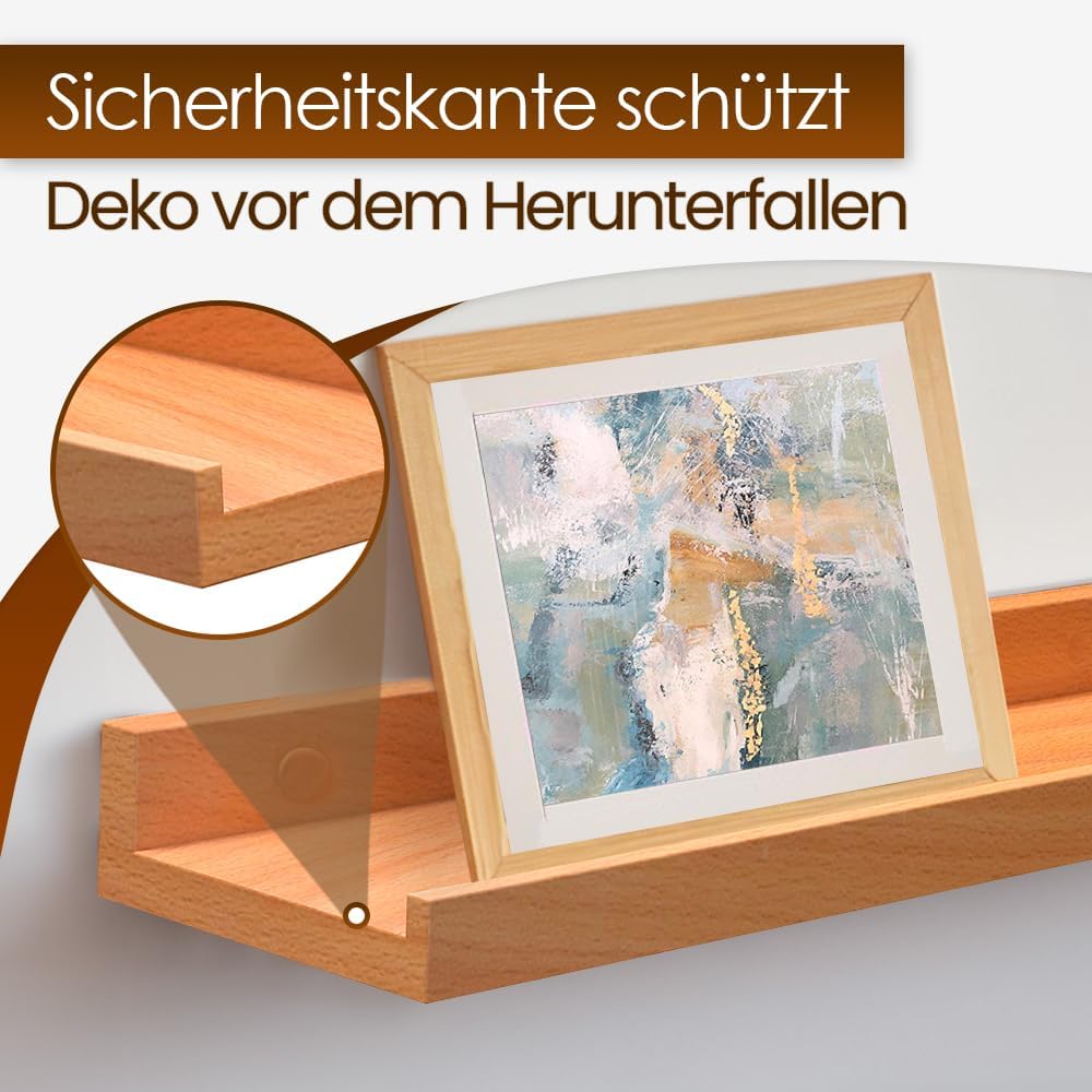 Bilderleiste Kernbuche 40cm - Wandregal Holz [inkl. Schraubenabdeckungen aus Echtholz] Regalbrett Ho