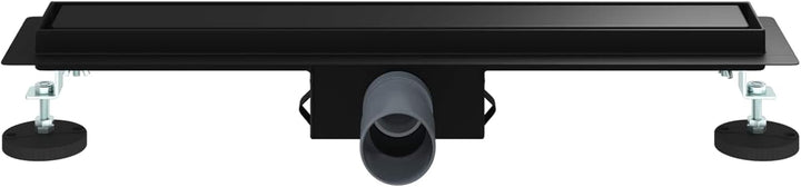 2 in 1 Duschabfluss Schwarz Edelstahl 304, 60 cm Länge, höhenverstellbar 0-30 mm, mit verstellbaren