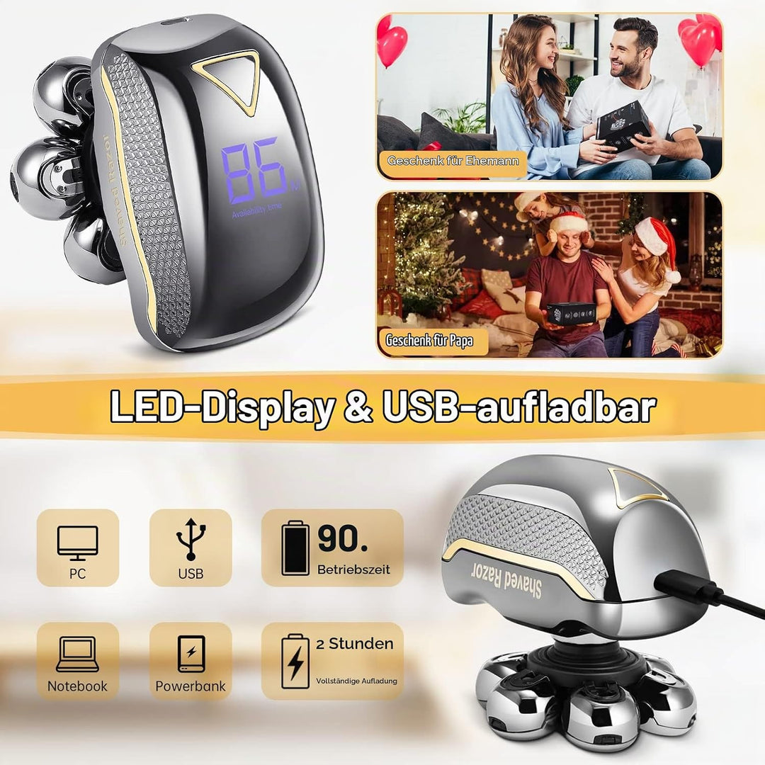 Rasierer Herren Elektrisch, 6 in 1 Glatzen Rasierer Herren für 0,0 mm, IPX6 Wasserdicht Kopfrasierer
