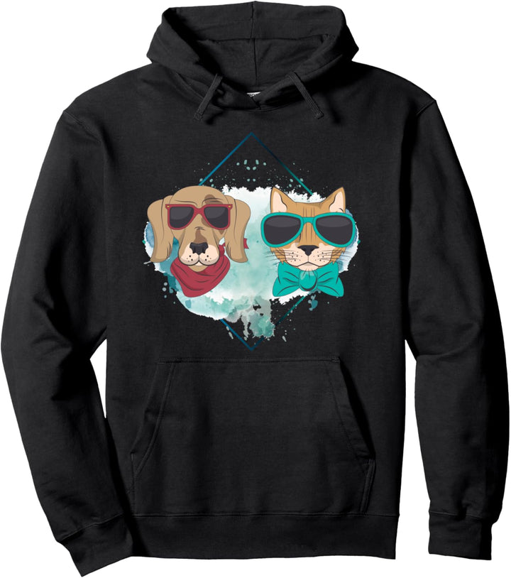 Hund Und Katze Sonnenbrille Coole Katzen Katzenbesitzer Pullover Hoodie