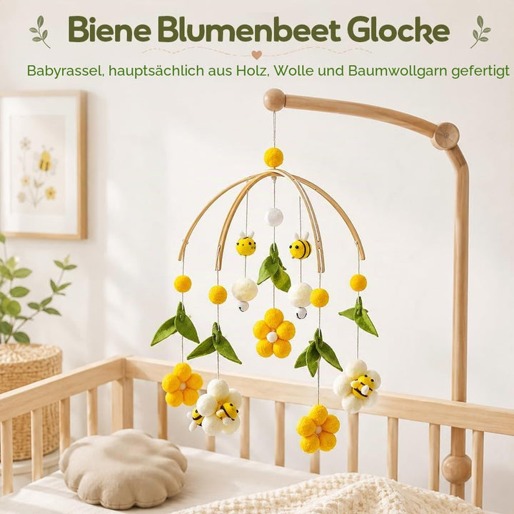 Mobile Kinderbett,Mobile für Wickeltisch,Wickeltisch Mobile mit Filzbällen, Bienen und Blumen,Kinder