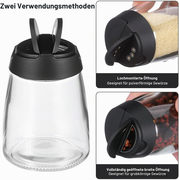 HEMOTON 4 Stücke Gewürzgläser Mit Doppeldeckel, 150ml Glasflaschen Gewürzbehälter Für Salz Pfeffer,