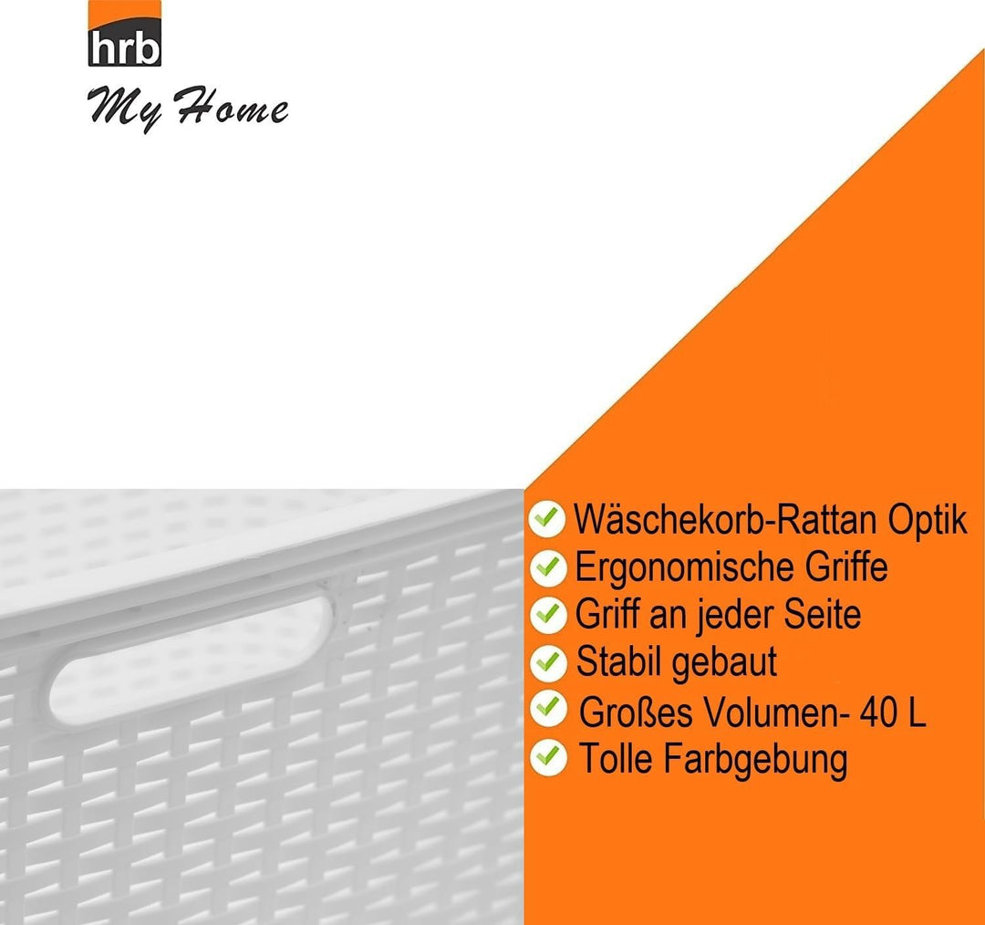 HRB Wäschekorb Plastik Rattan Optik, 40 L Wäsche Box Volumen, Wäschesammler mit 58,5 x 39 x 26 cm Au