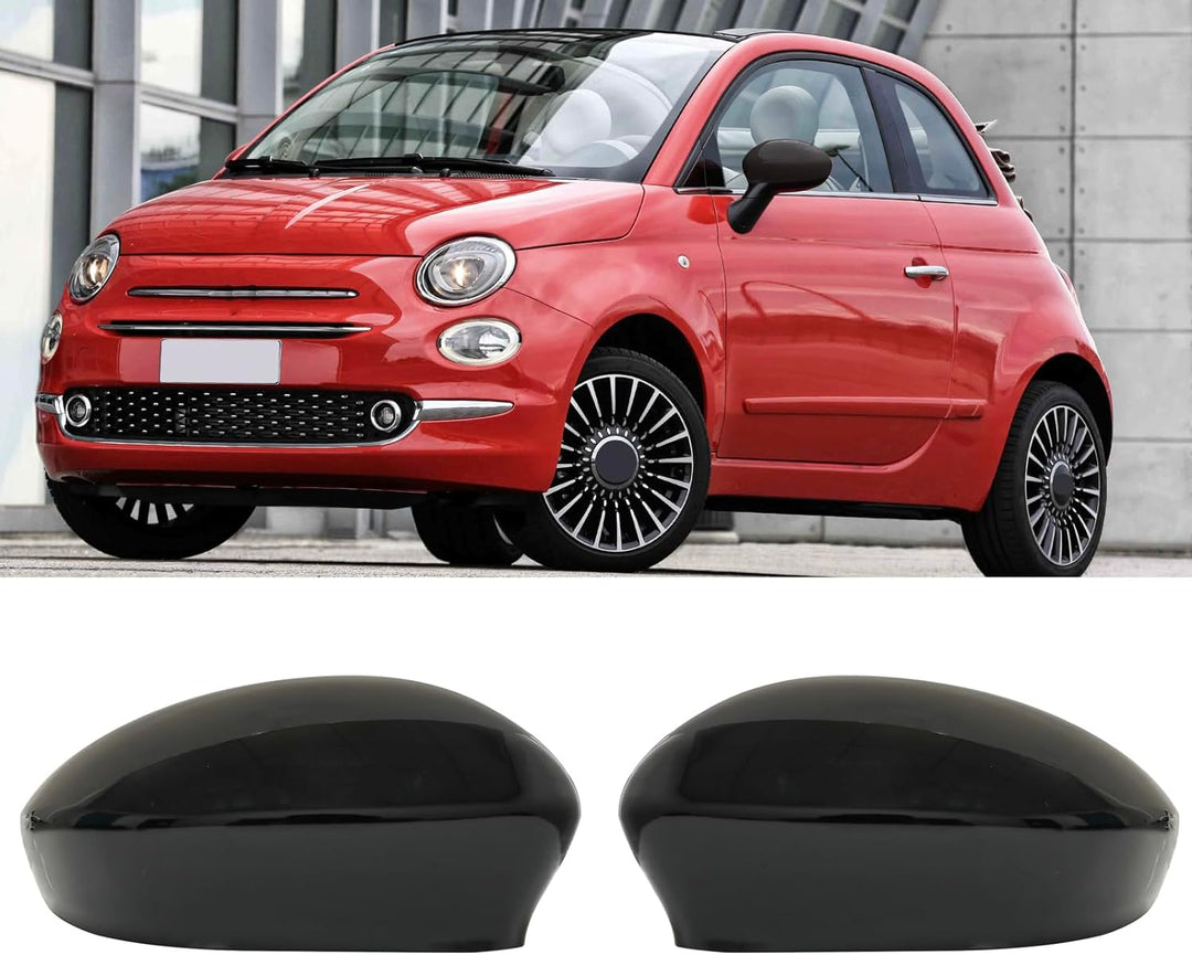 KYYET Seitenspiegel-Abdeckkappe, kompatibel mit Fiat 500 2007–2020 (glänzendes Schwarz) schwarz glän