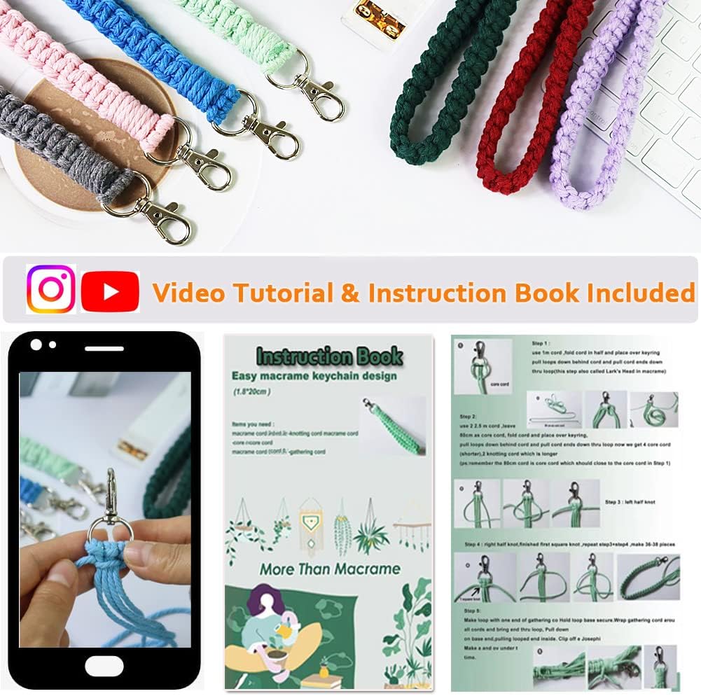suo long Makramee Kit Makrame Schlüsselanhänger Making Kit Enthält Schlüsselringe Makramee DIY Set S