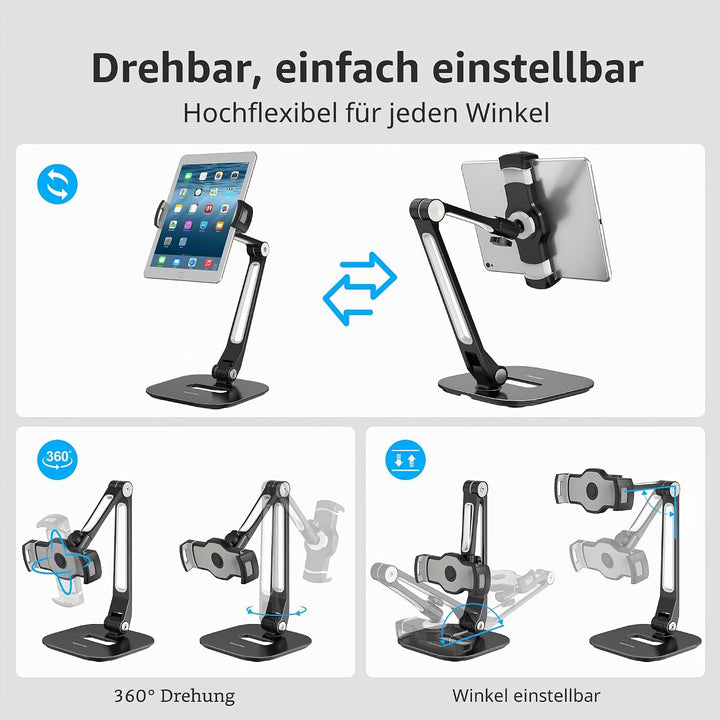 AboveTEK Tablet Ständer Höhenverstellbar Tablet Halterung Tisch, iPad Ständer Schwarz für iPad Mini