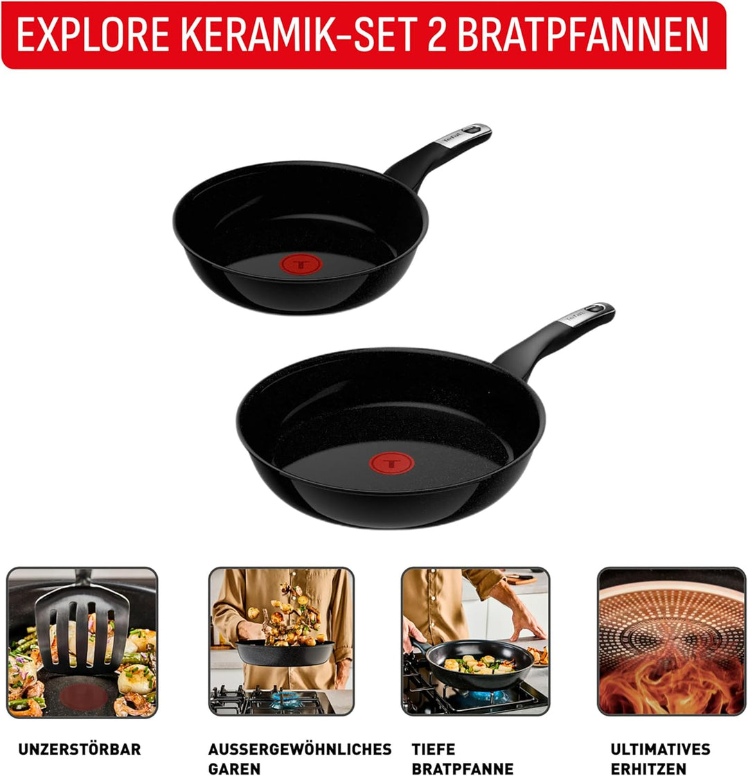 Tefal Explore On Keramik 2-tlg. Bratpfannen-Set 24/28 cm, leistungsstarke Antihaftkeramikversiegelun