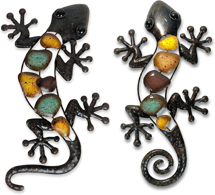 Metall Gecko Gartendeko, Wanddekoration Eidechse Skulptur Hängend 20×40cm Braun, Braun - Gebogener S