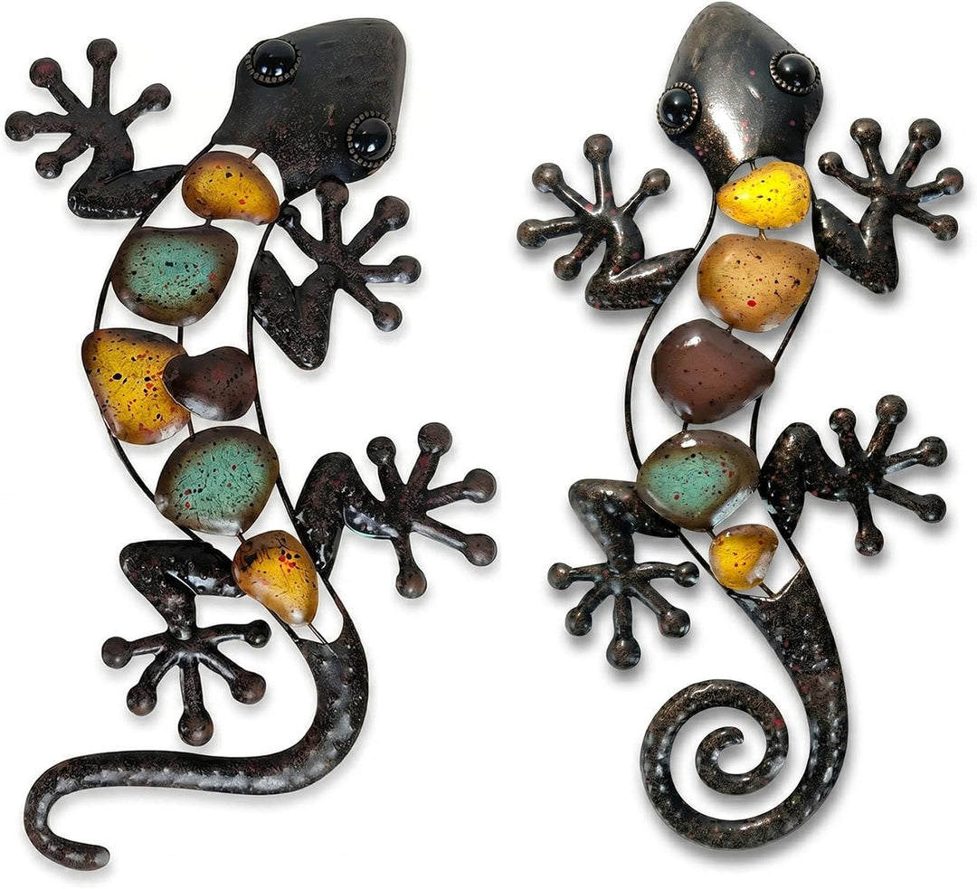 Metall Gecko Gartendeko, Wanddekoration Eidechse Skulptur Hängend 20×40cm Braun, Braun - Gebogener S