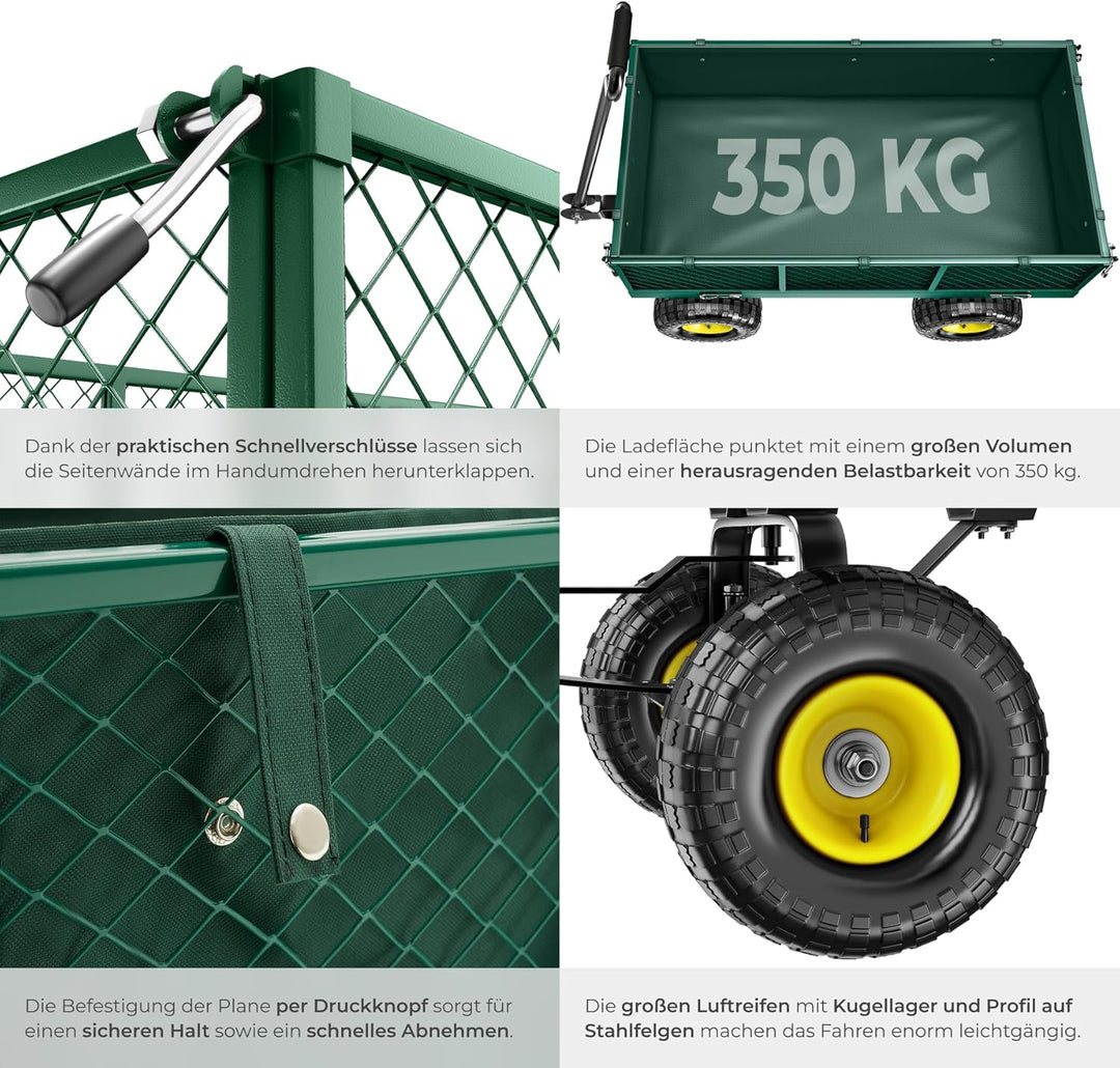tectake® Bollerwagen, Handwagen mit Seitenwand klappbar, Transportwagen für Strand, Rollwagen für Ga