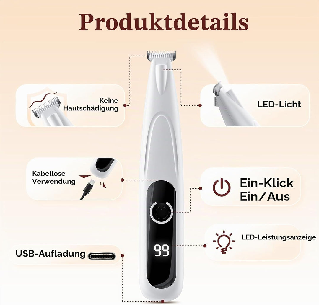 Pfotentrimmer für Hunde mit LED-Licht, One-Touch-Schalter Hundeschermaschine Leise Pfotentrimmer Kab