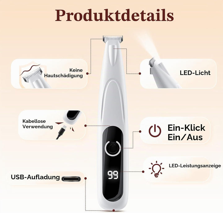 Pfotentrimmer für Hunde mit LED-Licht, One-Touch-Schalter Hundeschermaschine Leise Pfotentrimmer Kab