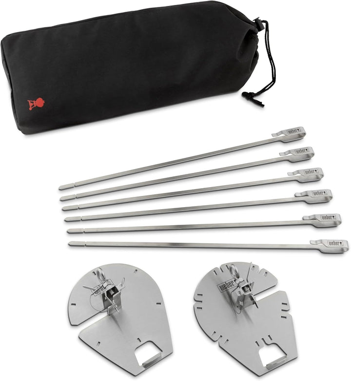 Weber Crafted Spiesse-Set für Rotisseries - Halterung mit 6 Spiessen aus Edelstahl, spülmaschinenfes