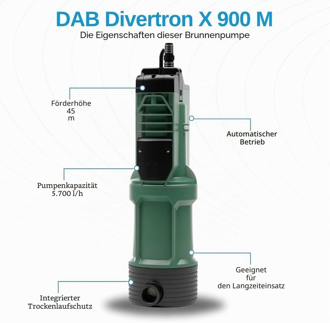 DAB DIVERTRON X 900 M HP 0,75 Tauchpumpe mit integrierter Elektronik für Gartenbewässerung zu Hause