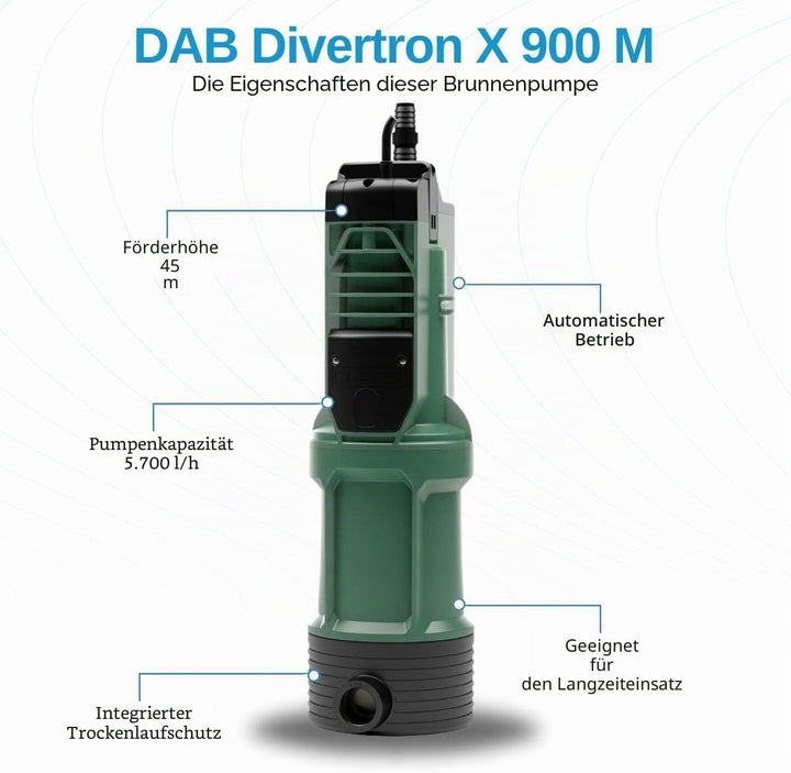 DAB DIVERTRON X 900 M HP 0,75 Tauchpumpe mit integrierter Elektronik für Gartenbewässerung zu Hause