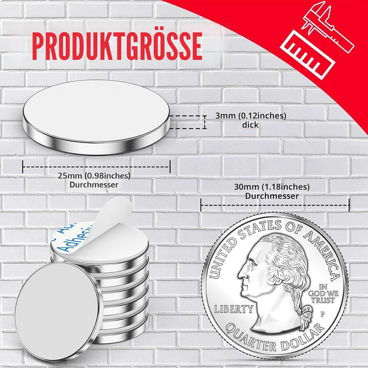 10 Stück 30 x 3 mm Magnete Stark, 8 kg Zug Neodym Magnete Extra Stark, Magnete Selbstklebend Stark,