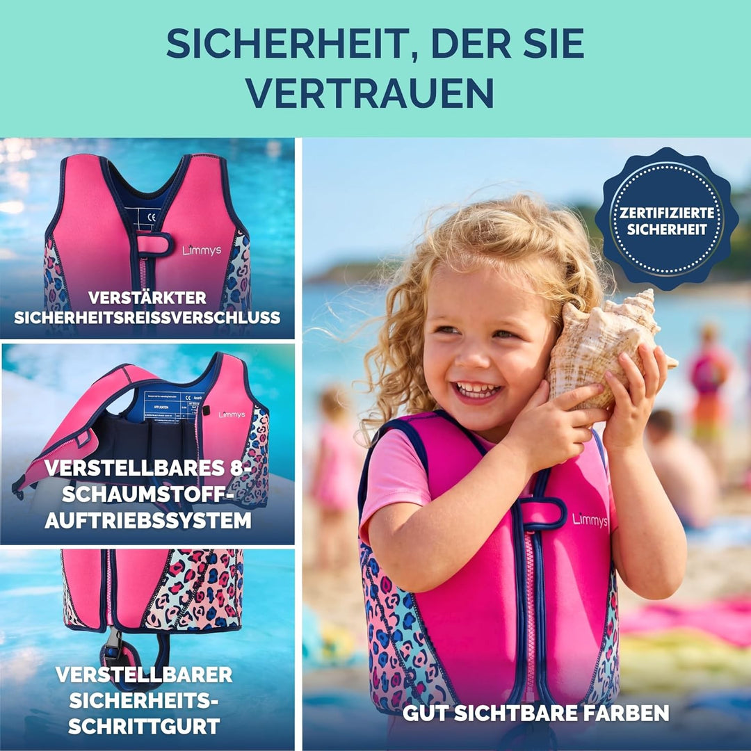 Limmys Schwimmweste für Kinder – Schwimmhilfe mit verstellbarem Auftrieb, CE-Zertifiziert, Testsiege