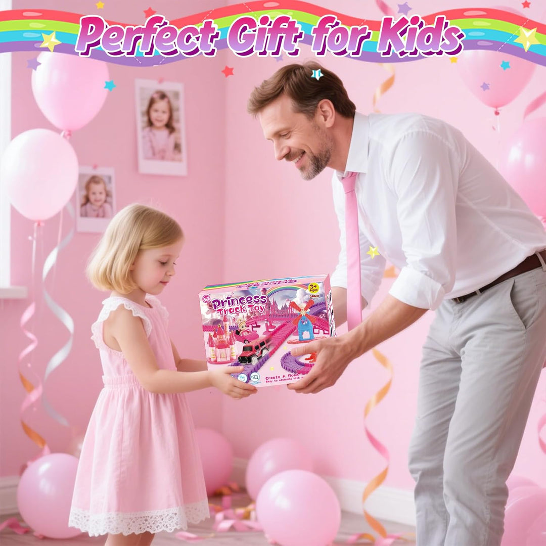 ROCKY&CHAO Autorennbahn Rennbahn Kinderspielzeug 248 Stück mit Puppe, Flexible Track Spiele Spielzeu