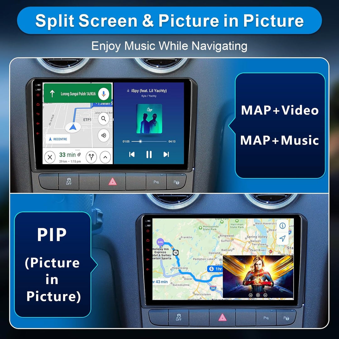 Android Autoradio mit Navi Bildschirm Wireless Carplay Android Auto für Audi A3 S3 RS3 2003-2012, 9