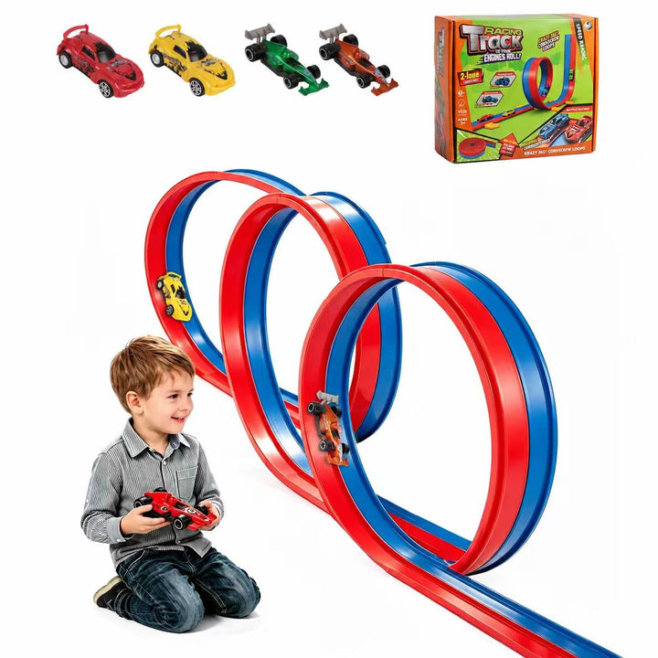 Flexible Autorennbahn Kinder - 5M Autorennbahn Spielzeug aus Silikon mit Saugnapf, 4 Spielzeugautos,