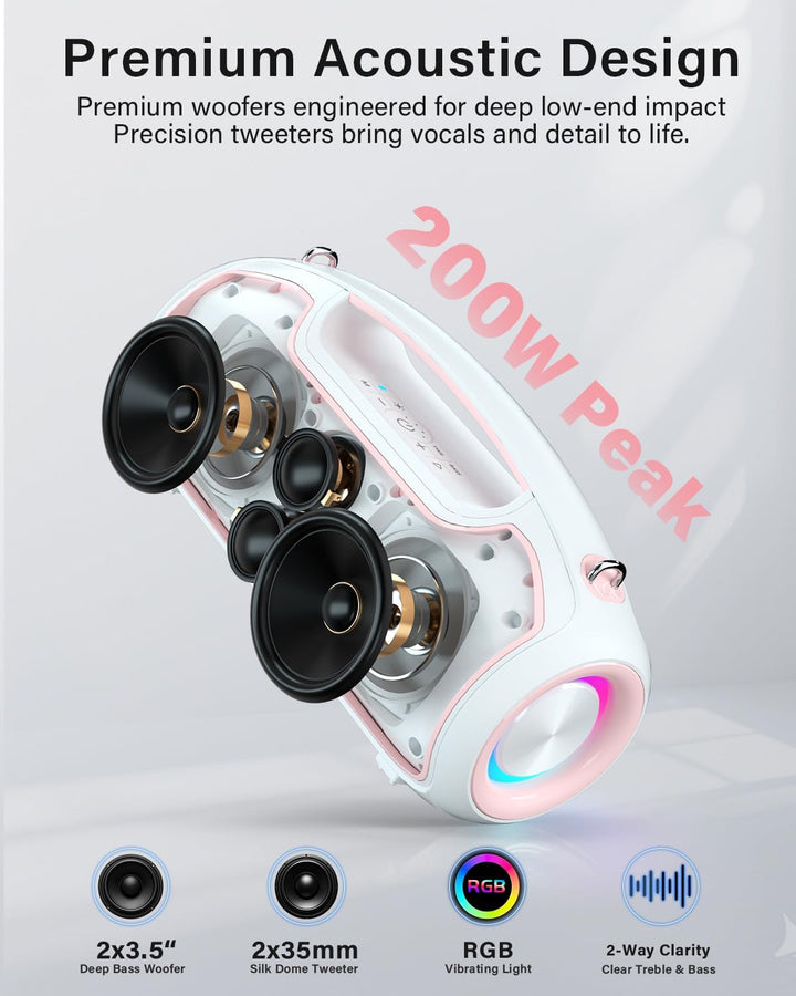 Bluetooth Lautsprecher，Tragbare Musikbox Bluetooth 5.3 mit 2 Subwoofern &amp; 2 Hochtönern,Bass Boost,24