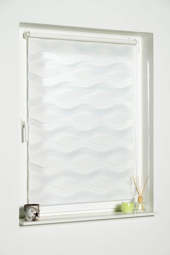 K-home Klemmfix Doppelrollo "Welle" ohne Bohren - Weiss 45 cm x 150 cm (B x L) 45 x 150 cm Weiss, 45