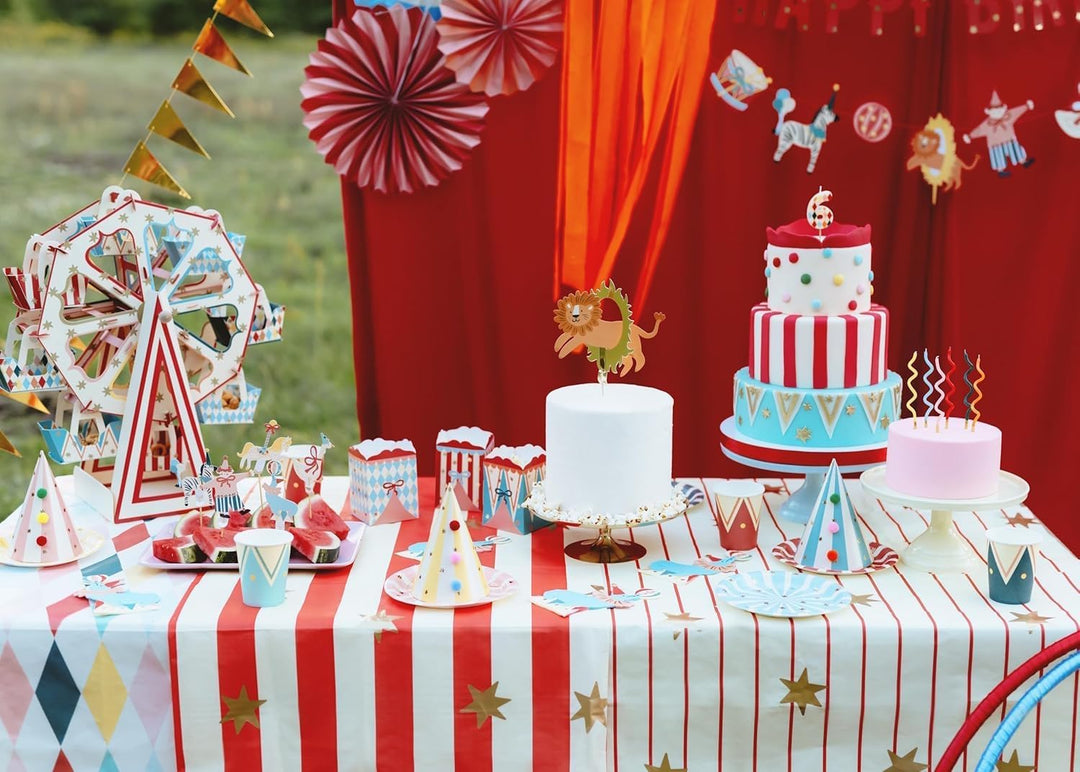 42 Teile Geschirrset Zirkus Party-Geschirr Set Circus Teller Becher Cake Topper Geburtstag Mädchen J