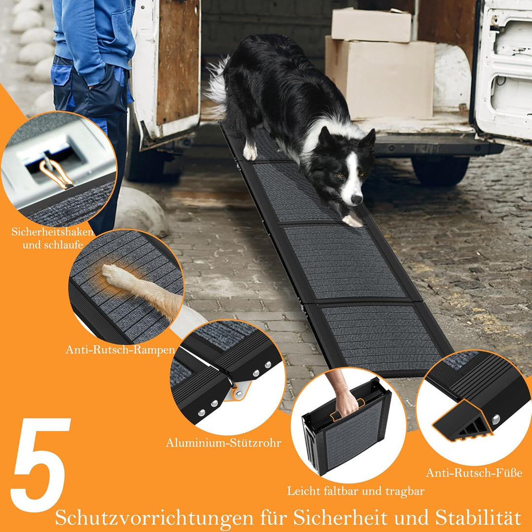 Hunderampe klappbar Hundetreppe Auto 157cm Hundeautorampe, Kofferraumrampe hunderampen für Autos, LK