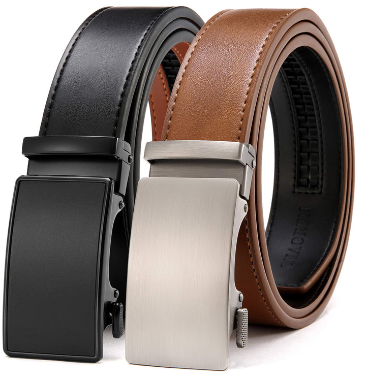 CHAOREN Gürtel Herren 2er-Pack, 35mm Automatik Ledergürtel mit Ratsche - Passgenau Zuschneidbar, Ide