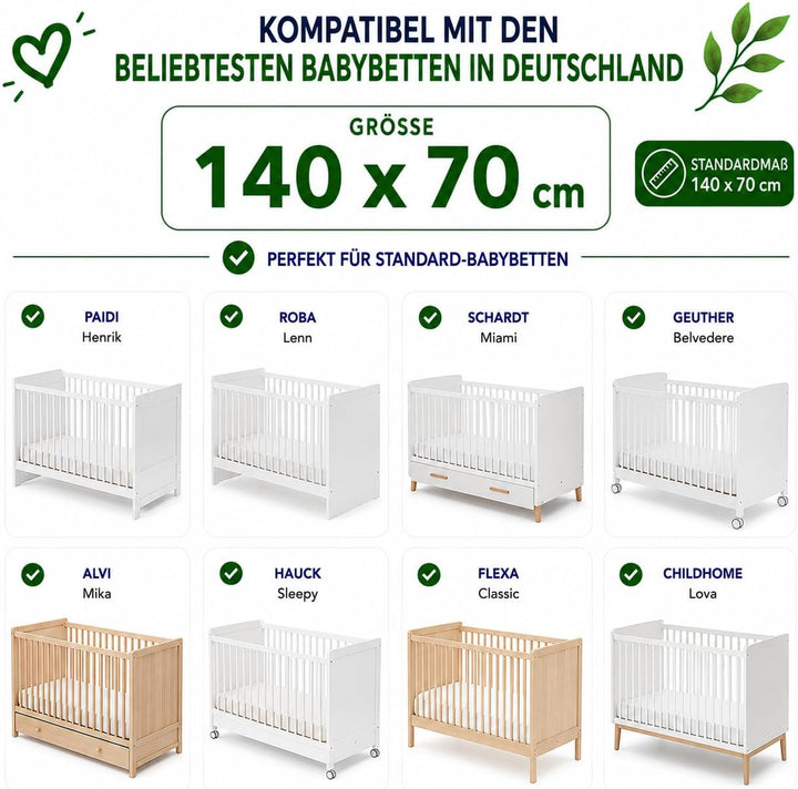 FlyIdeas 2 Spannbettlaken für Babybett Kinderbett 140x70 cm 100% Reine und Sanft Baumwolle Zertif |