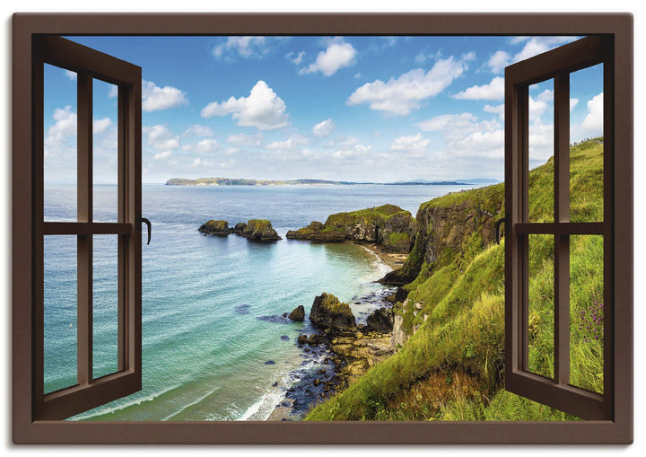 ARTland Leinwandbilder Wandbild Bild Leinwand 100x70 cm Querformat Fensterblick Landschaft Strand Me