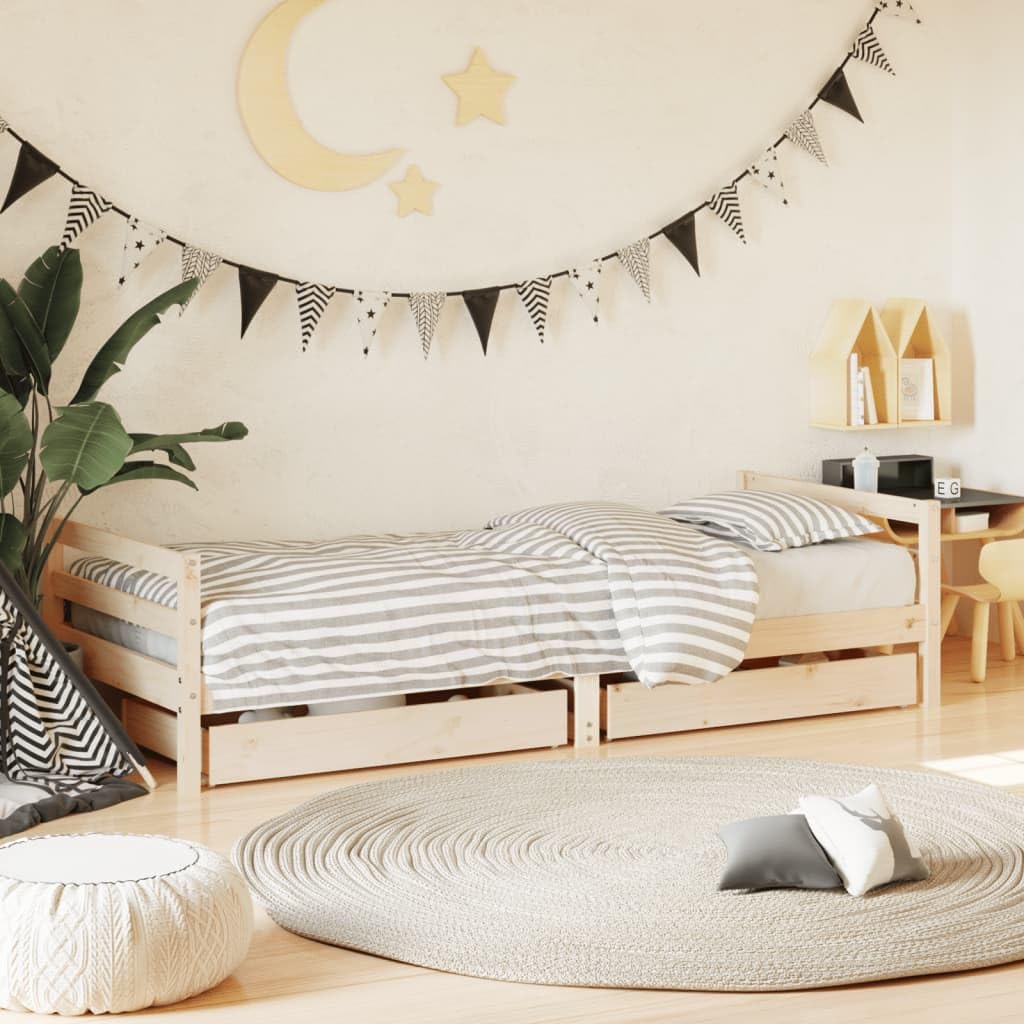 Gecheer Kinderbett mit Schubladen Hausbett Bett Holzbett Bettgestell 80x200 cm Massivholz Kiefer 80