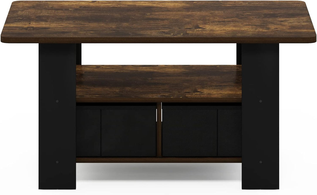 Furinno Andrey Couchtisch mit Schublade, Holz, Bernsteinkiefer/Schwarz, 48.3 (D) x 80 (W) x 39.6 (H)