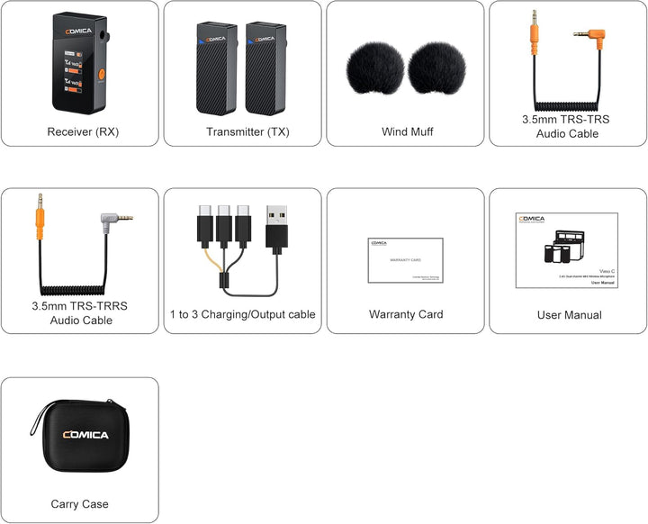 comica Vimo C2 Drahtloses Lavalier Mikrofon mit Noise Cancellation, 2.4G Funkmikrofon Ansteckmikrofo