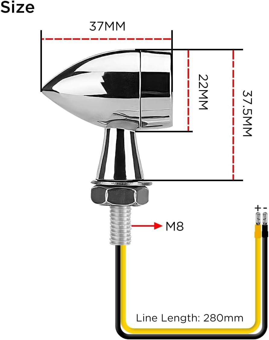 evermotor Universal 12V E24 Mini Motorrad LED Blinker Bullet Zinklegierung im Feinguss IP67 Wasserdi