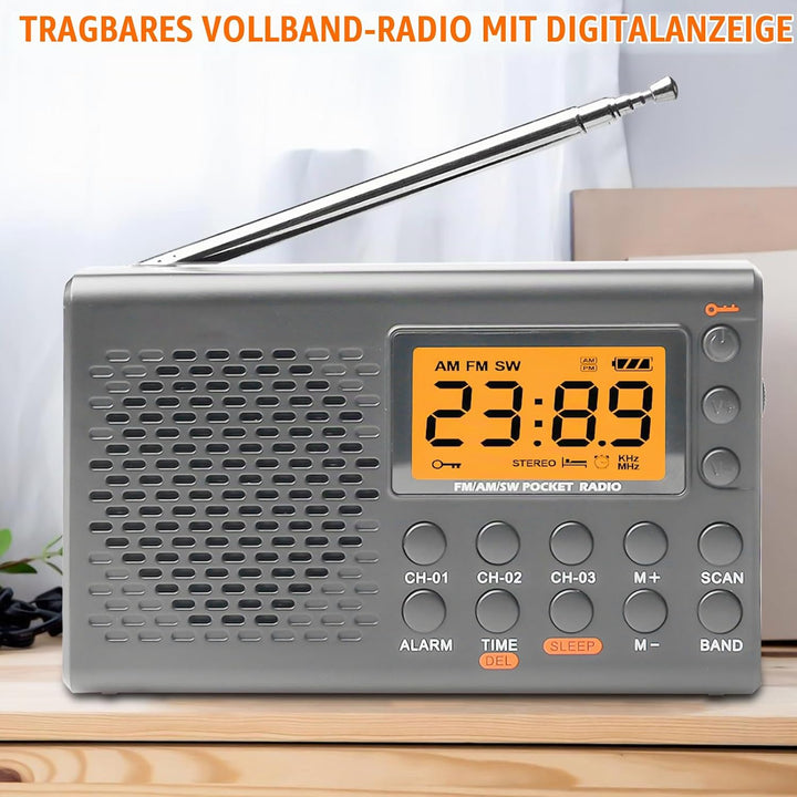 Tragbares Radio, AM,FM,SW Kofferradio mit LCD-Display, Batteriebetrieb, Eingebautem Lautsprecher Ala