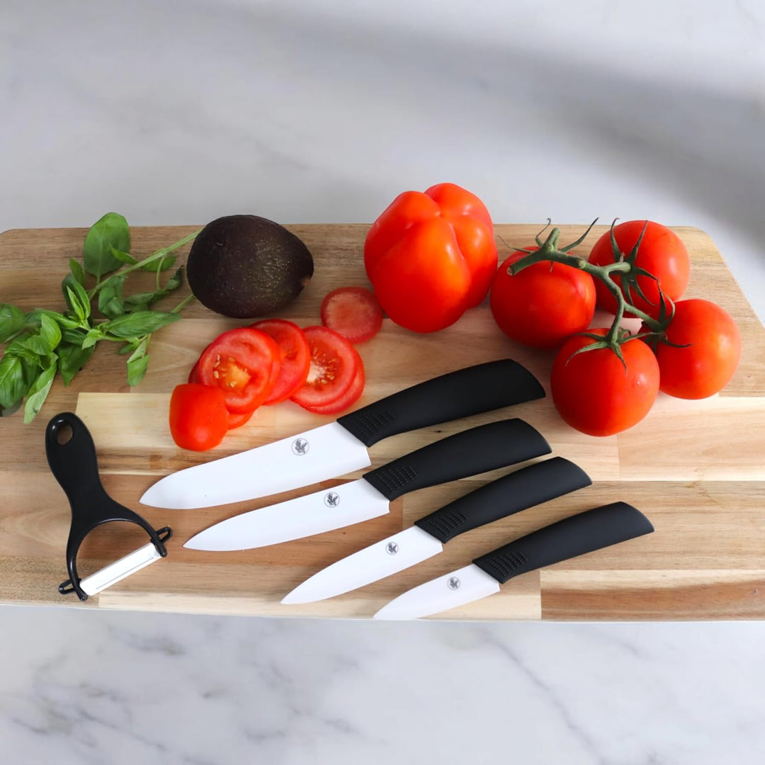 Keramik Messer Set 5Tlg, 4 Messer und 1 Schäler Messerset Kochmesser Chefmesser Schälmesser Allzweck
