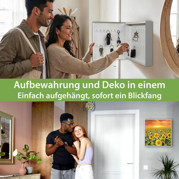 banjado® Grosser Schlüsselkasten Glas/Schlüsselbox 30cm x 30cm mit 50 Haken - Motiv Sonnenblumenmeer