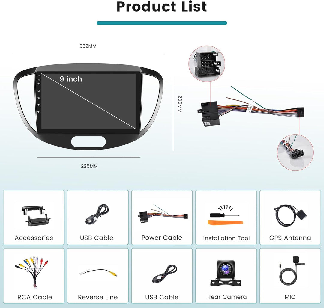 Hikity 2+64G Autoradio Navi Für Hyundai i10 2007-2013 mit Wireless Carplay Android Auto Mirror Link,