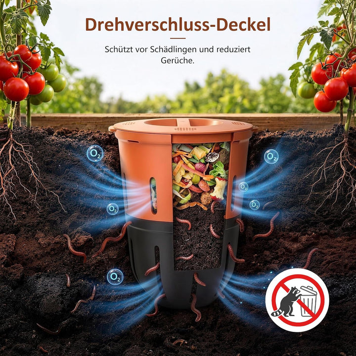 Silavo Wurmkomposter 12.5L, Komposter zum Eingraben (1er-Pack) Orange 1er Pack, Orange 1er Pack