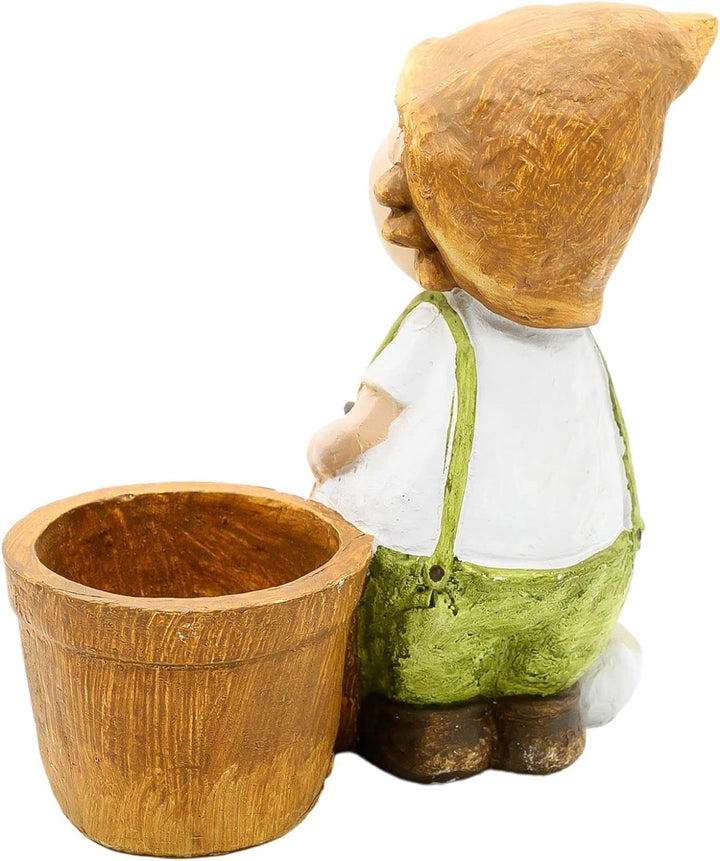 Wichtelstube-Kollektion XXL Gartenfigur Franz mit Blumentopf, Gartendeko Outdoor mit Pflanzkübel, li
